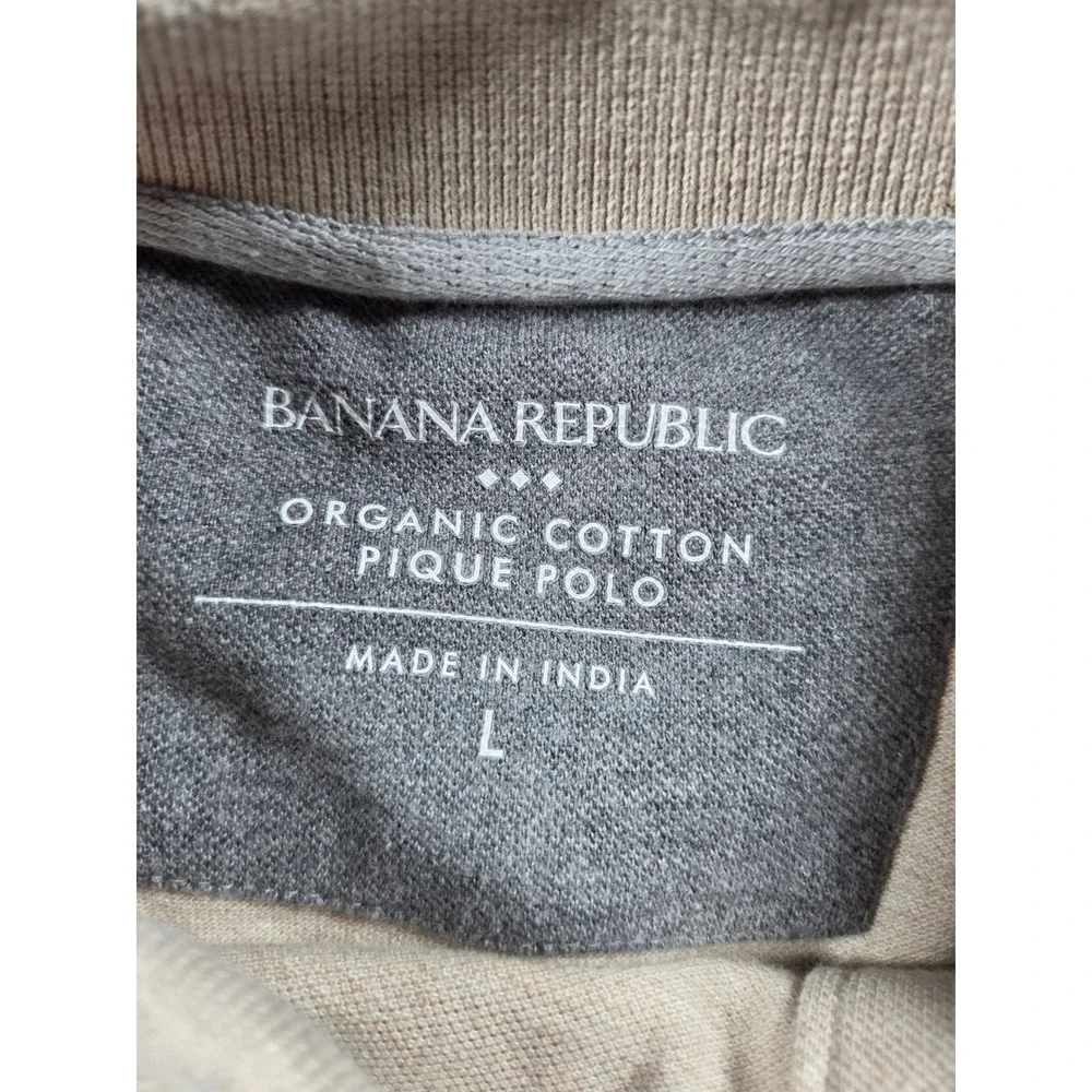 Banana Republic Pique Polo Large Tan Mens Organic Cotton Elephant Logo Short Slv